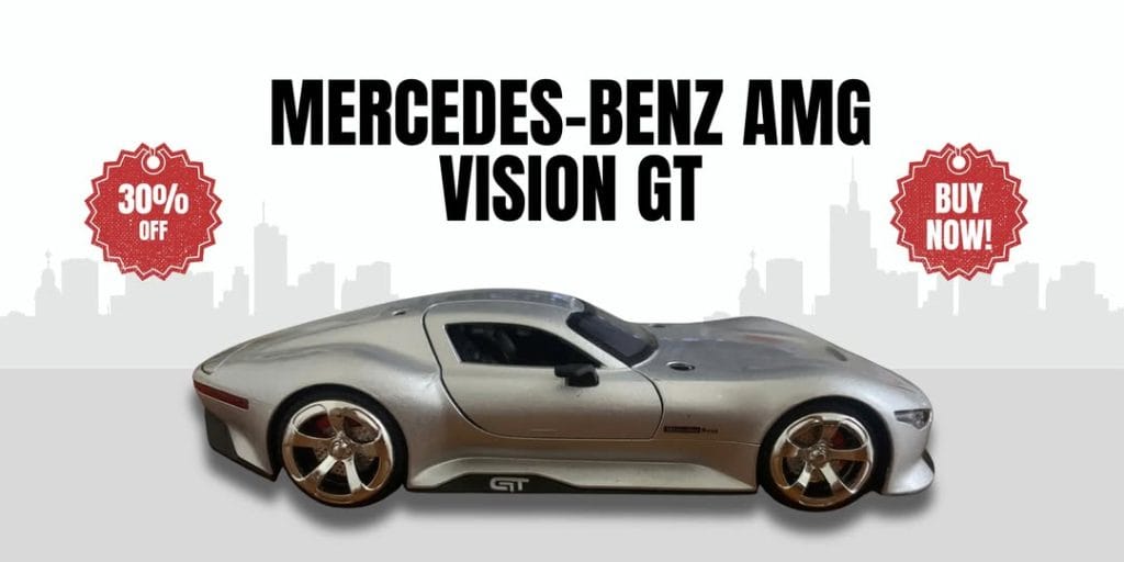 Mô hình Mercedes-Benz AMG Vision Gran Turismo màu bạc tỉ lệ 1:24 For Build, thiết kế thể thao sang trọng, phù hợp trưng bày, sưu tầm và làm quà tặng.