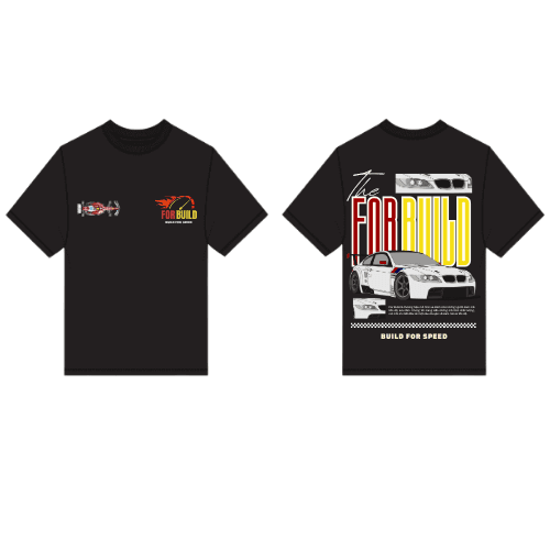 Logo (1) Áo thun For Build màu đen Build For Speed phong cách đua xe với logo trước ngực và hình xe racing phía sau