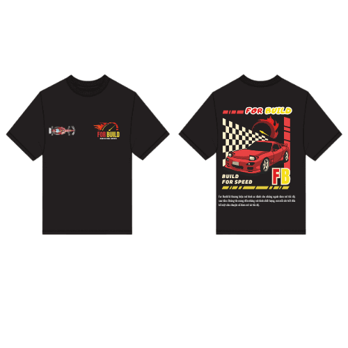 Áo thun For Build đen Racing FB Áo thun For Build màu đen Racing FB thiết kế xe đua đỏ phía sau phong cách racing streetwear